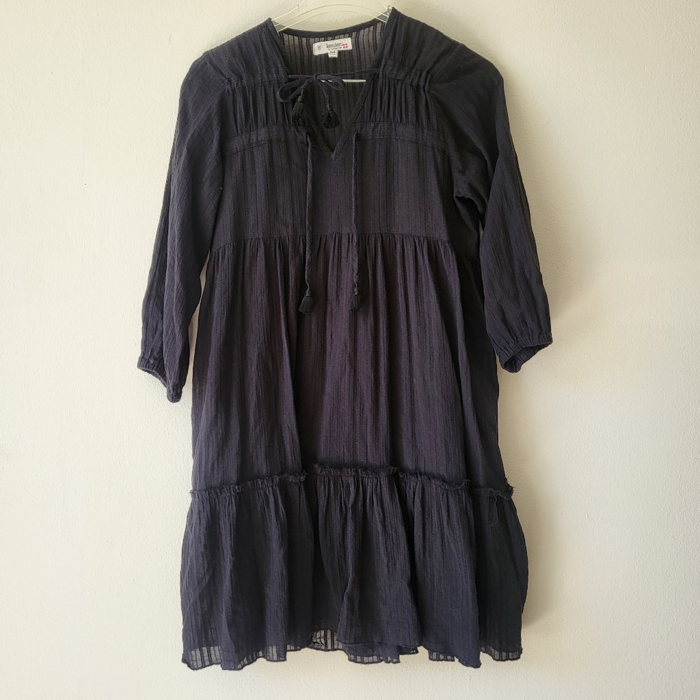 lemlem liya kebede Black Cotton 3/4 Sleeve Hand Woven Minidress Ruffle Tiered